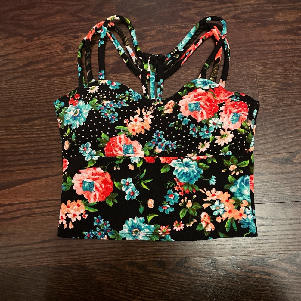 Floral Black Crop Top